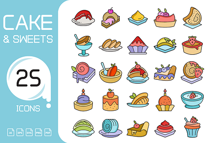 Cake Pudding and Desserts Icons Set