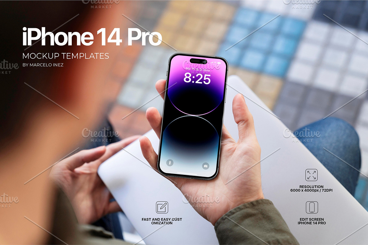 iPhone 14 Pro in Hand Mockup, an iPhone Mockup by Marcelo Inez