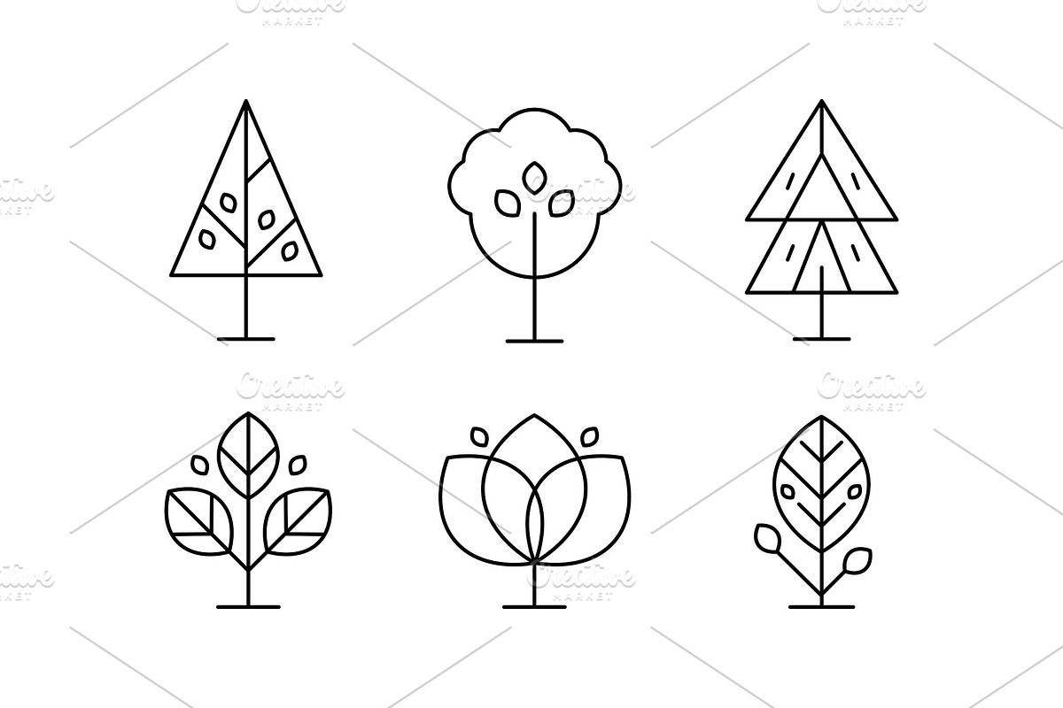Collection of trees in linear style, a Decorative Illustration by ...
