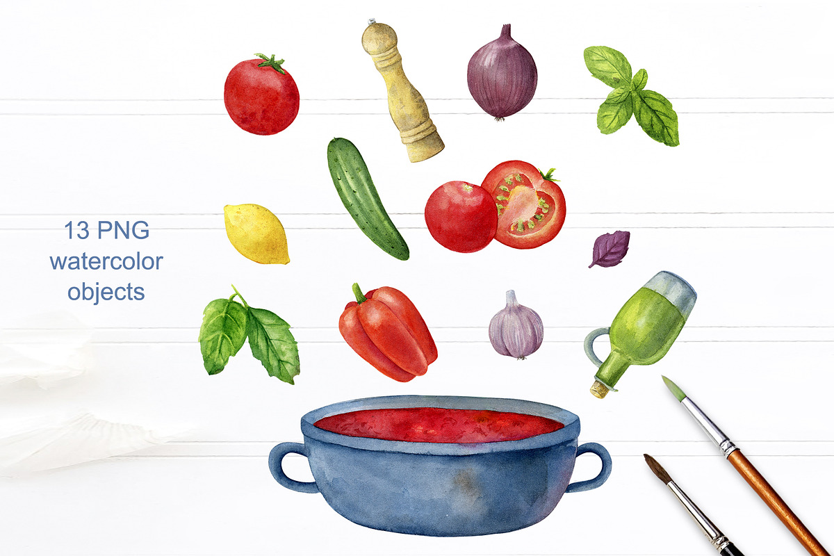 Gazpacho soup watercolor set, a Food Illustration by Nastilustra (Photo 2 of 4)