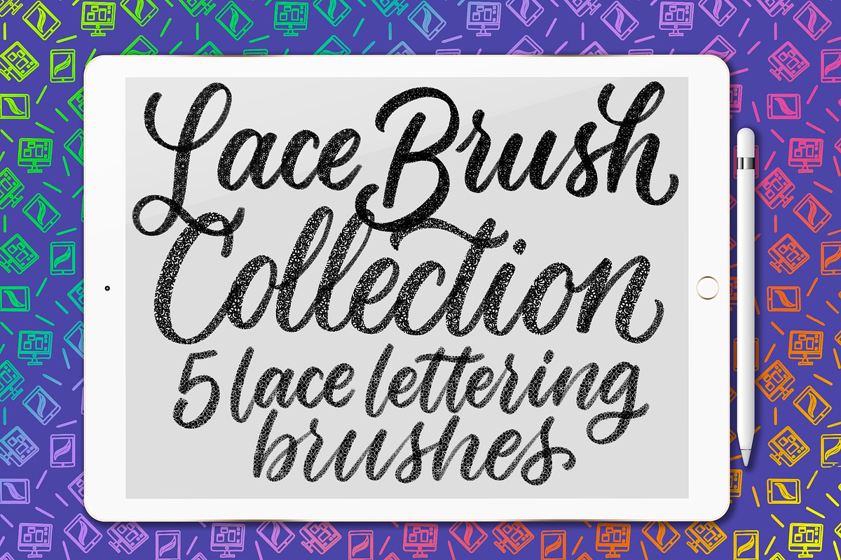 5 lace Procreate lettering brushes, a Brush Add-On by Alexis Gentry (Photo 1 of 7)
