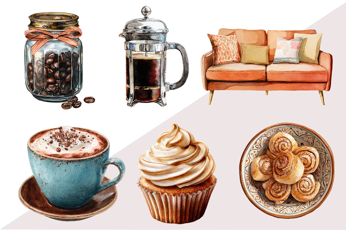 Watercolor Coffee Clipart, an Illustration by Design Market (Photo 2 of 3)