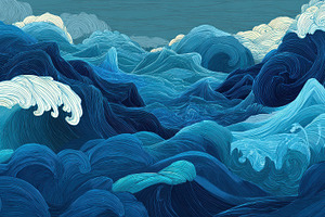 Beautiful ocean waves illustration, a Photo by Pavel_design