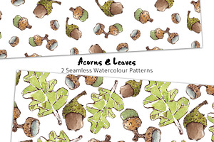 Acorns & Leaves Watercolor Patterns, a Pattern Graphic by Mazheika Store