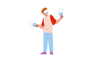 Gamer wearing virtual reality, a Technology Illustration by pikepicture