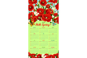 Vector Calendar 2018 Of Spring Poppy Flowers