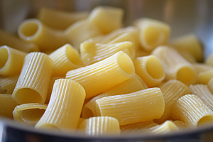 Rigatoni pasta cooking in a pot, preparing Italian cuisine, heal, a Photo by Studio ANNA