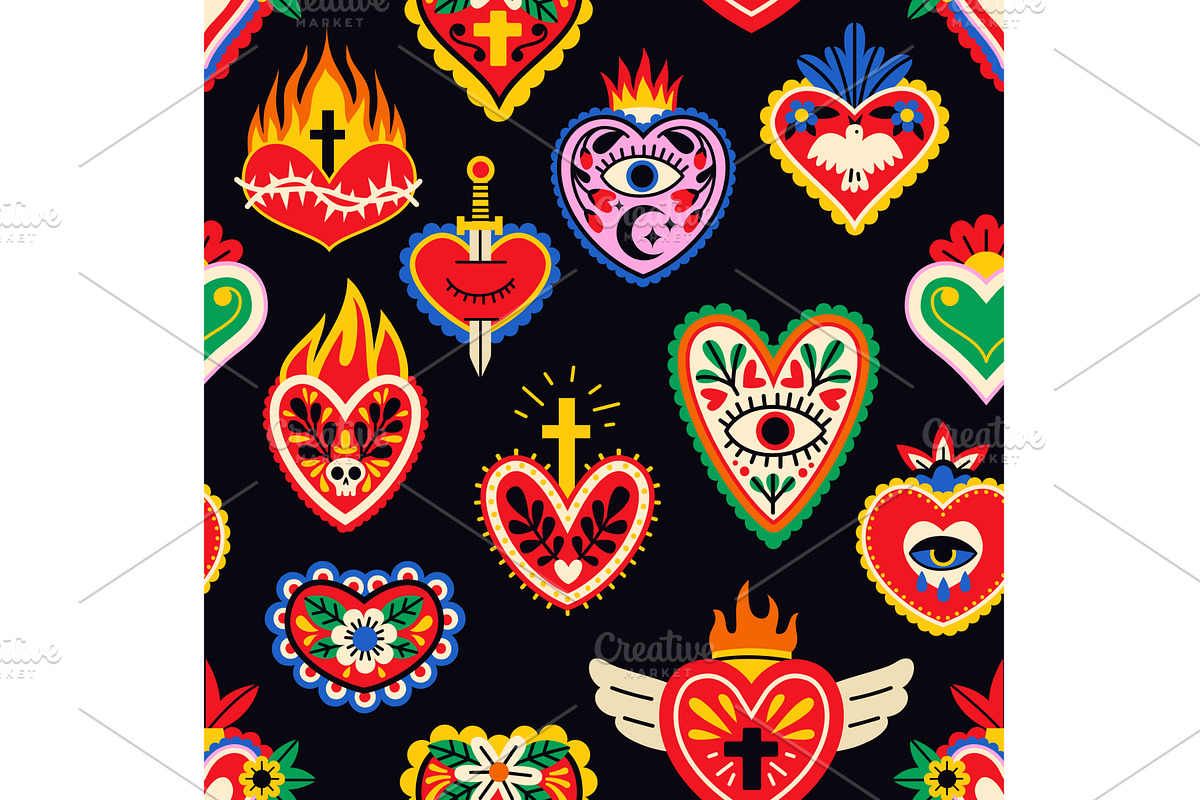 Mexican hearts seamless pattern, a Texture Illustration by YummyBuum