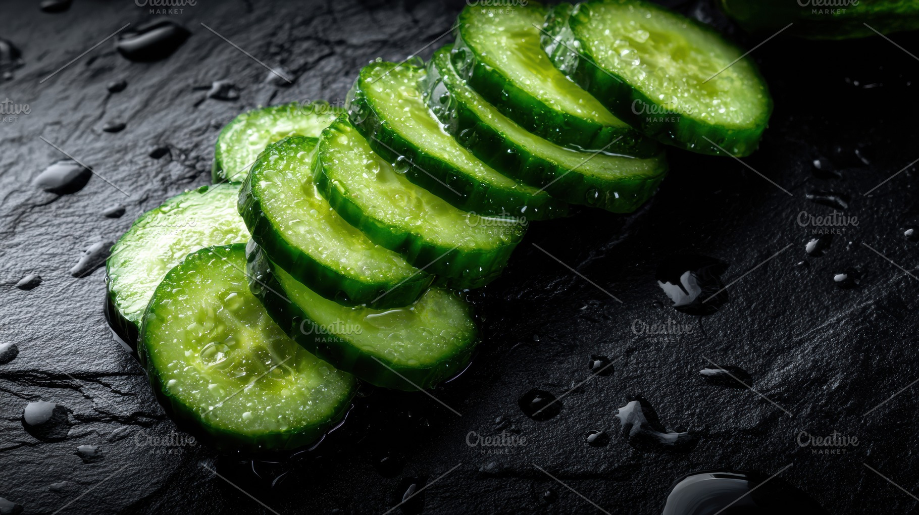 Sliced Cucumber on Wet Slate, a Food & Drink Photo by Virgo Studio