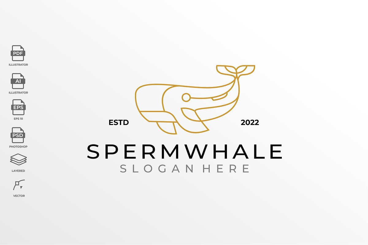 Geometric Lineart Sperm Whale Logo, a Branding & Logo Template by Rupture