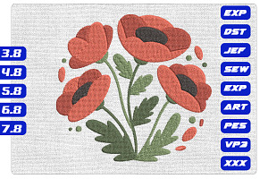 Red Floral Poppy Machine Embroidery, an Illustration by Purpose Ekbal