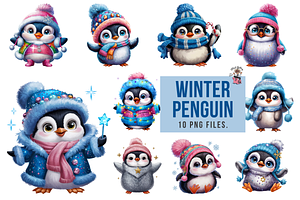 Adorable Winter Penguin PNG Clipart