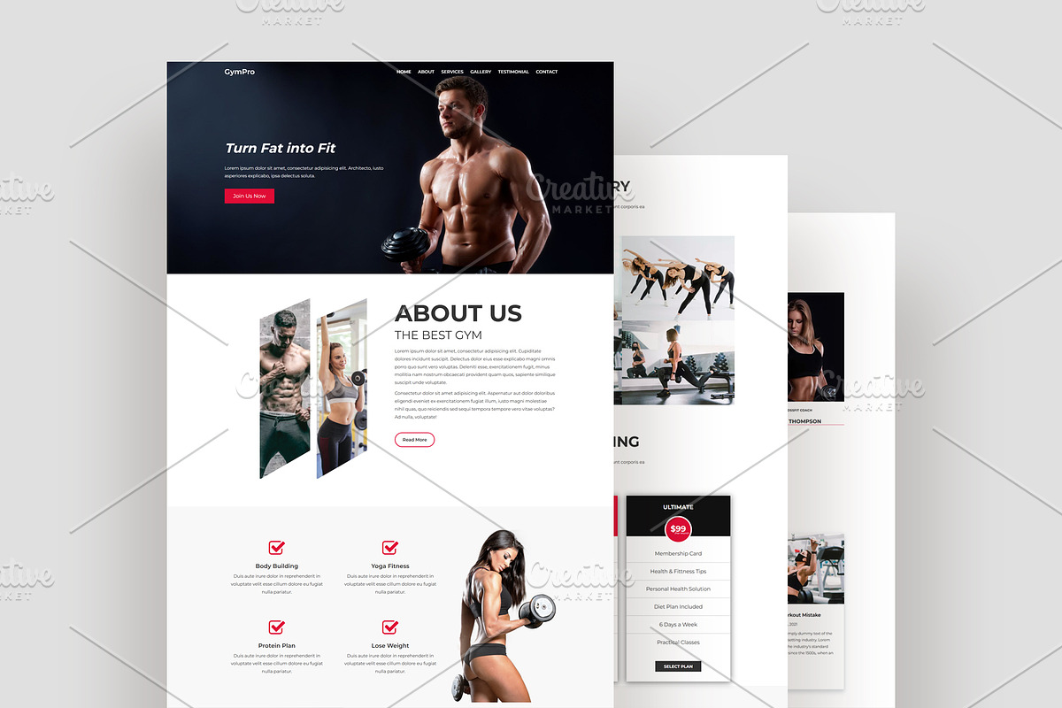 GYM & Fitness Landing Page Template, a Landing Page Template by nandinigraphics (Photo 2 of 3)