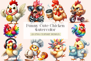 Funny Chicken Clipart - Crazy Chicke, an Illustration by DreamArtGraphic