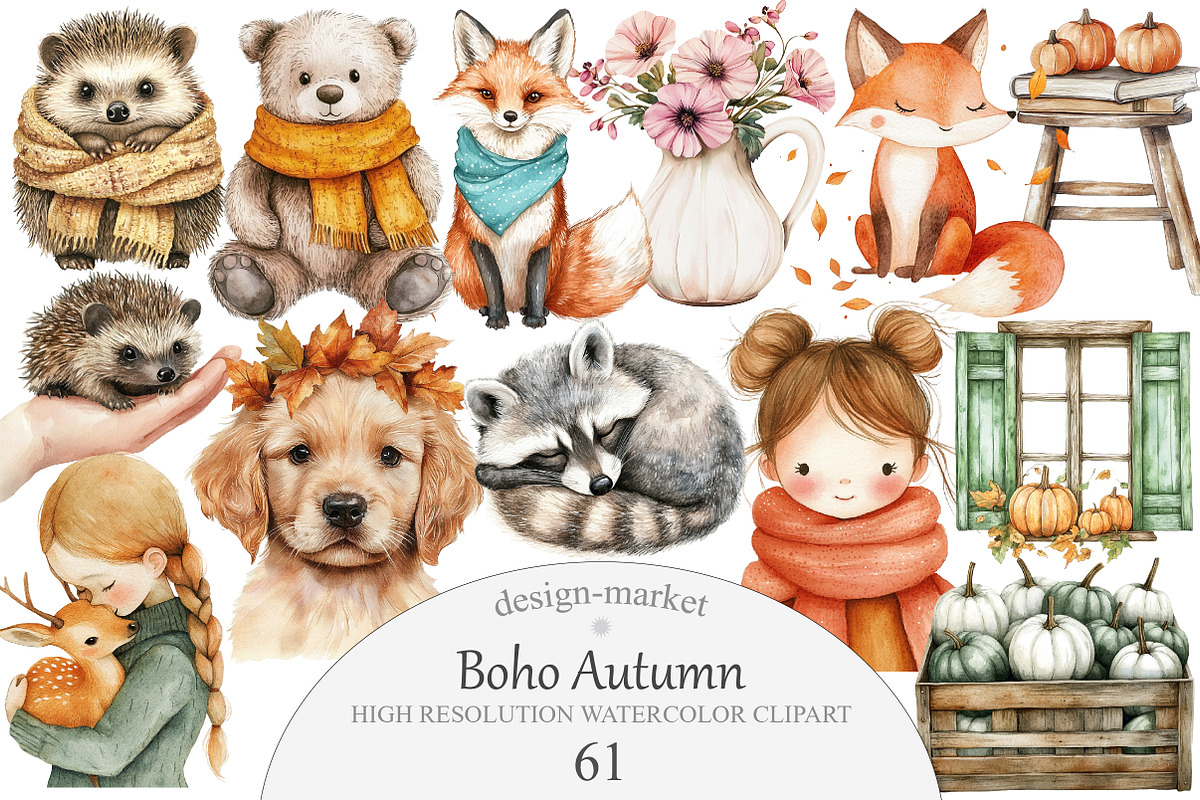 Boho Autumn Clipart, an Illustration by Design Market (Photo 1 of 5)