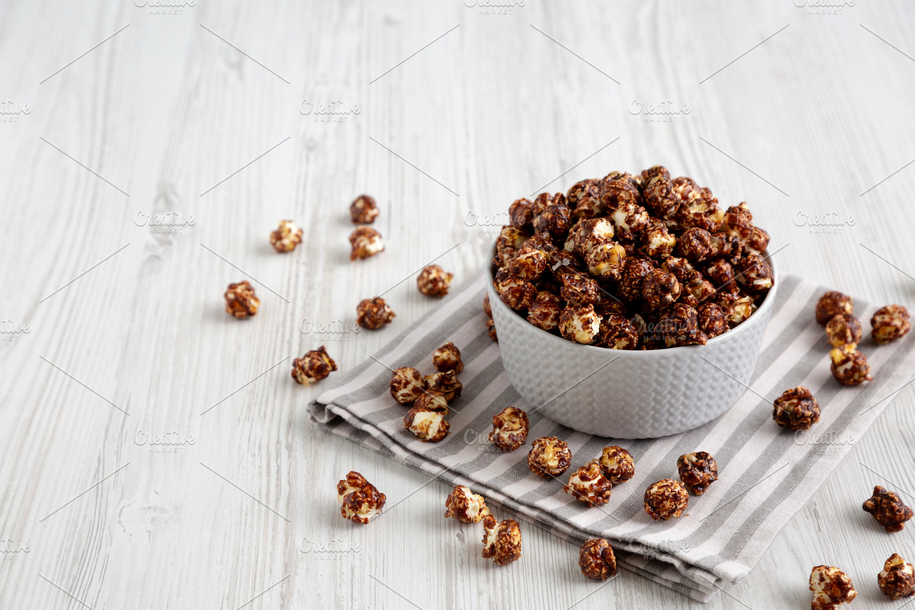 Homemade Chocolate Caramel Popcorn Ready to Eat in a Bowl, side, a Food & Drink Photo by LiudmylaChuhunova