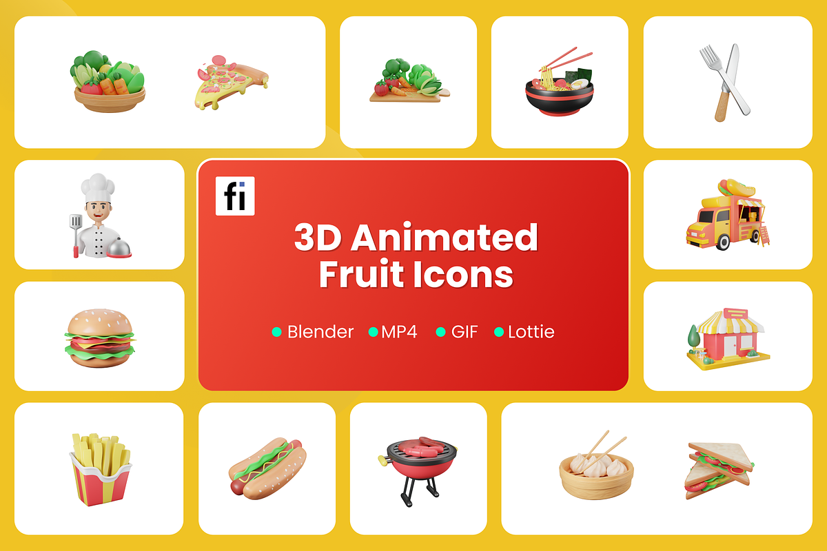 3D Animated Food Icons, a Food & Drink 3D Model by Flat Icons (Photo 1 of 5)