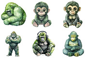 Watercolor Green Gorilla Collection, an Illustration by DreamArtGraphic (Thumbnail 2 of 5)