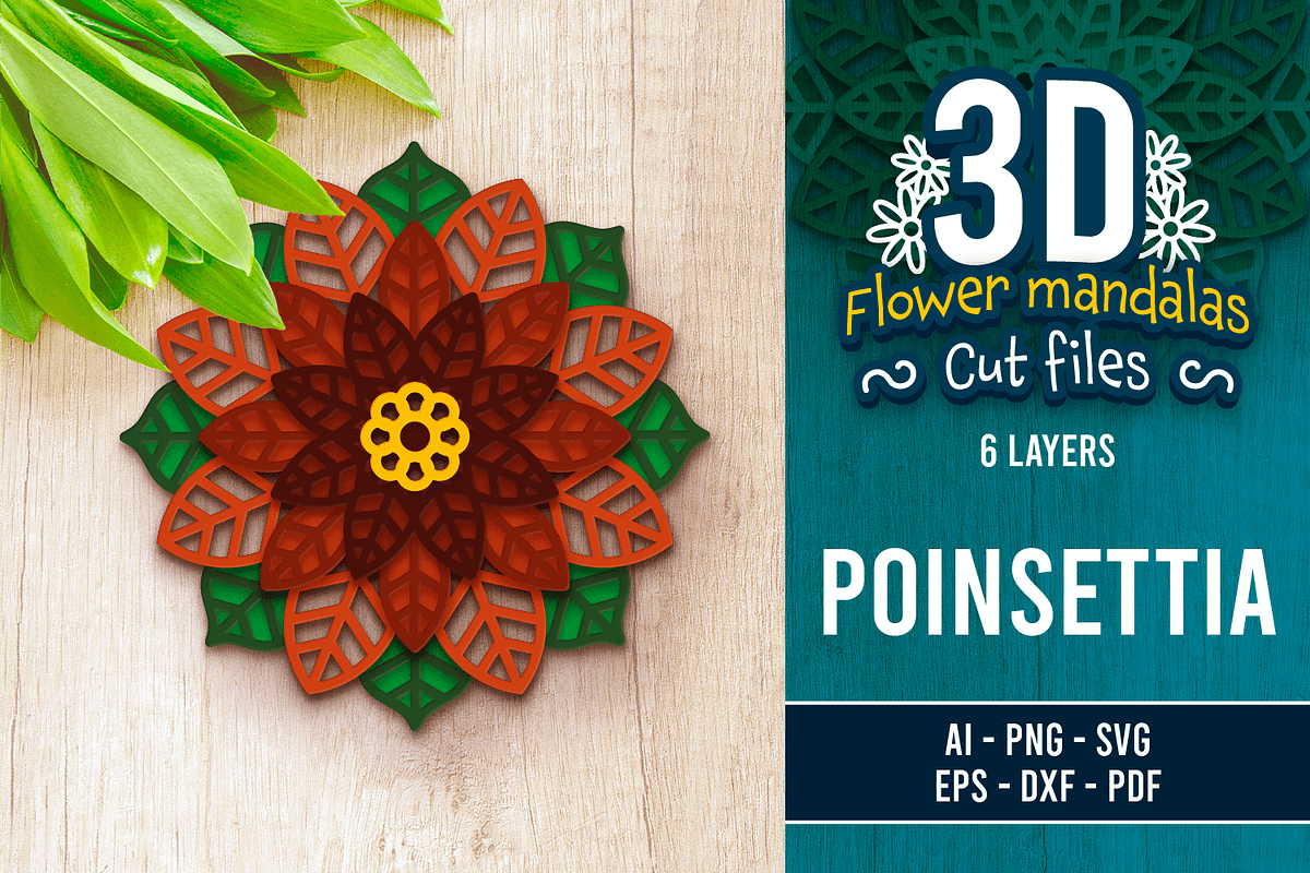 3D Poinsettia Flower Mandala, an Object Graphic by Arshad Ali (Photo 1 of 8)