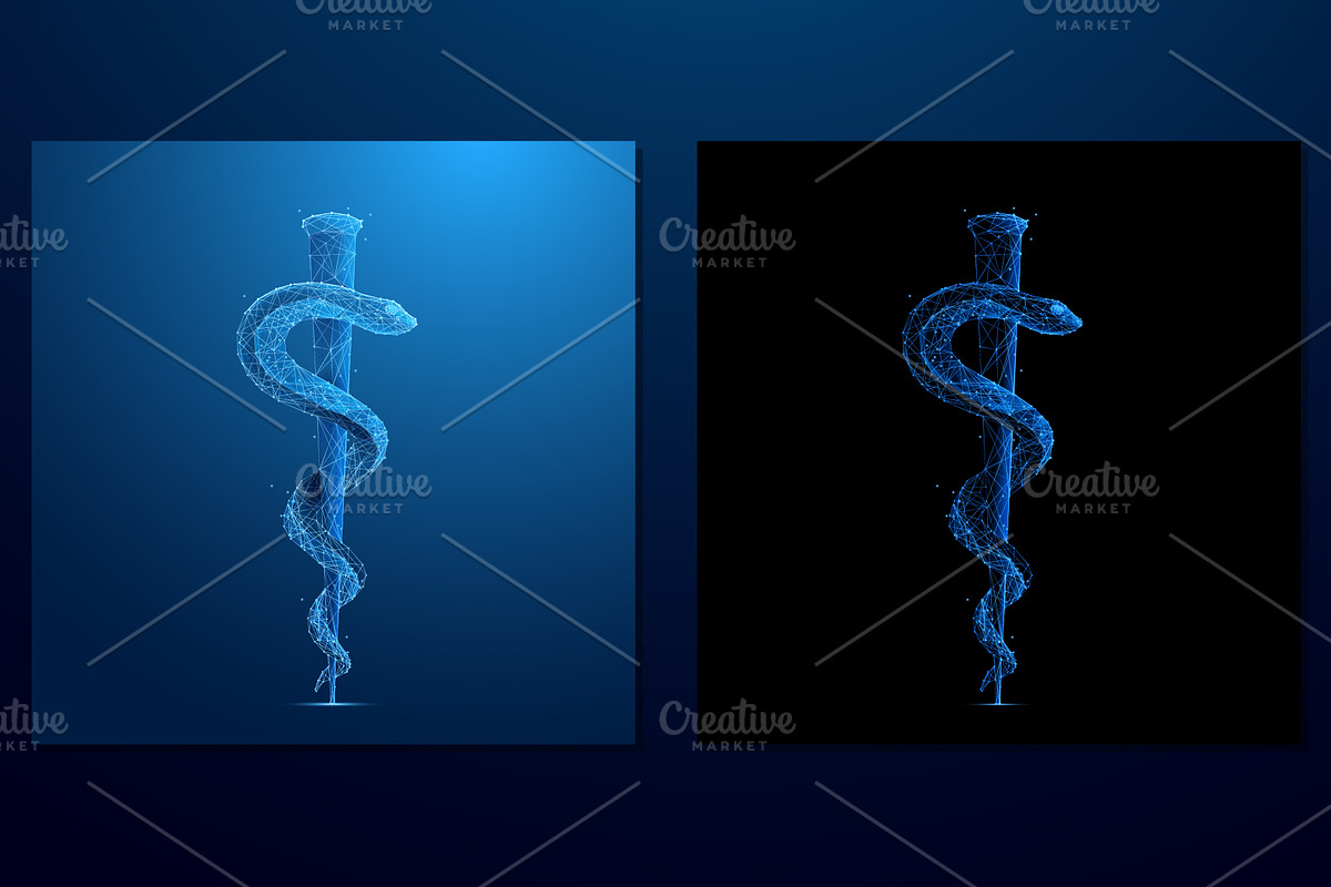 polygonal rod of Asclepius on blue, a Healthcare Illustration by ANTON KHRUPIN ART (Photo 1 of 2)