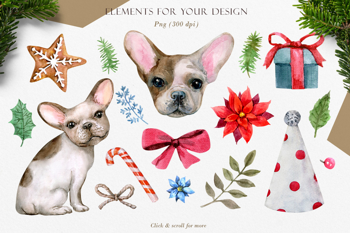 French Bulldogs and Winter Holidays, an Animal Illustration by Wenona (Photo 2 of 8)