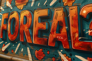 A vibrant street art mural featuring the bold text 'FOREAL?' in vivid colors, c, a Background Photo by ImageMir