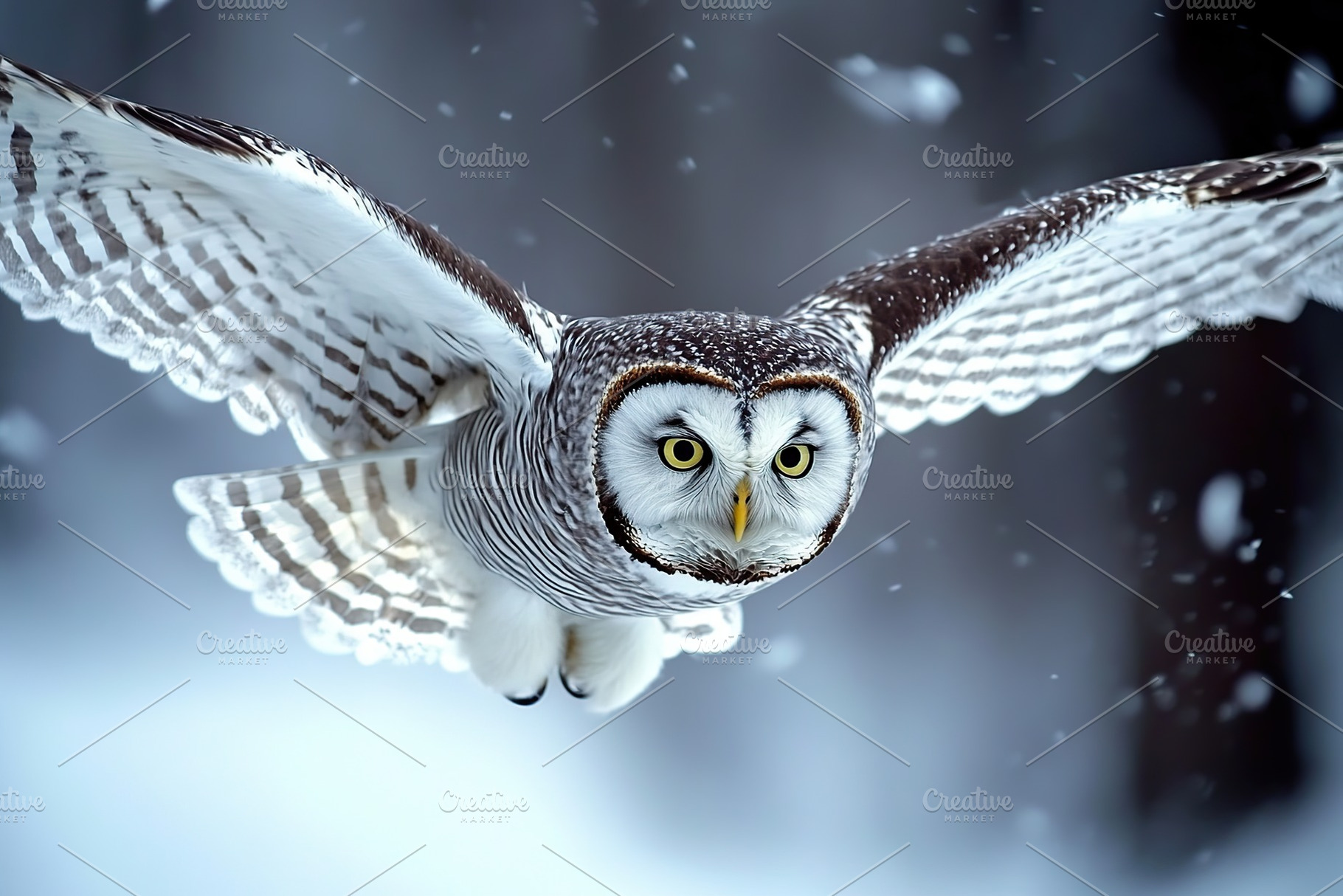 Beautiful owl flying with outstretched wings, an Animal Photo by AlyaAnd