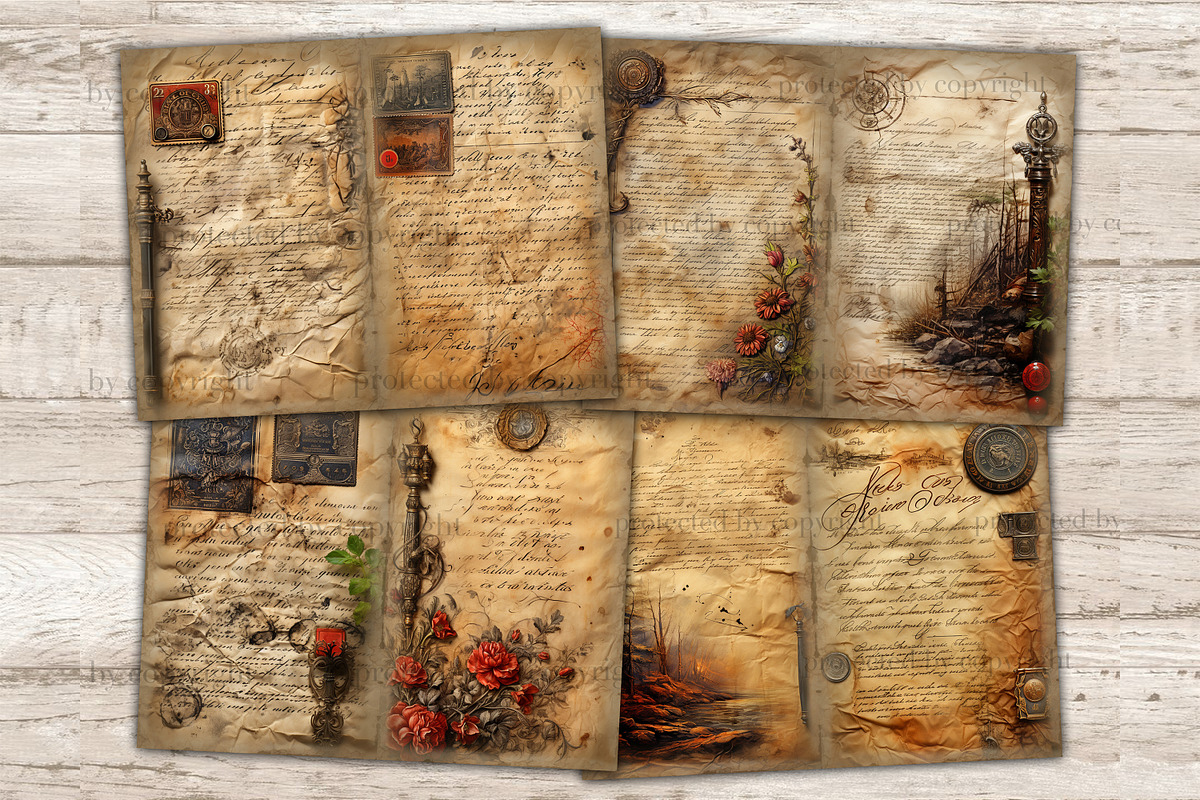 Old Letter Junk Journal Pages, a Decorative Illustration by GlamArtZhanna (Photo 4 of 10)