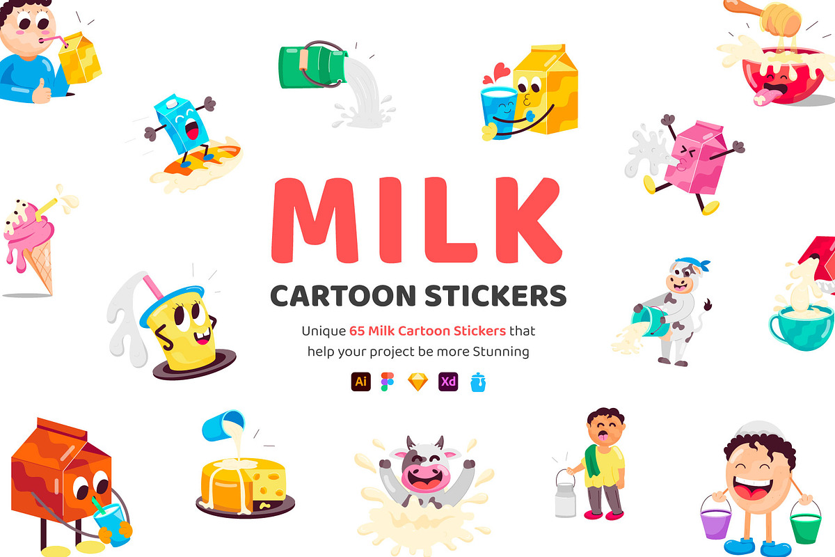 Milk Cartoon Sticker Pack, an Emoji Icon by Vectors Market (Photo 1 of 6)