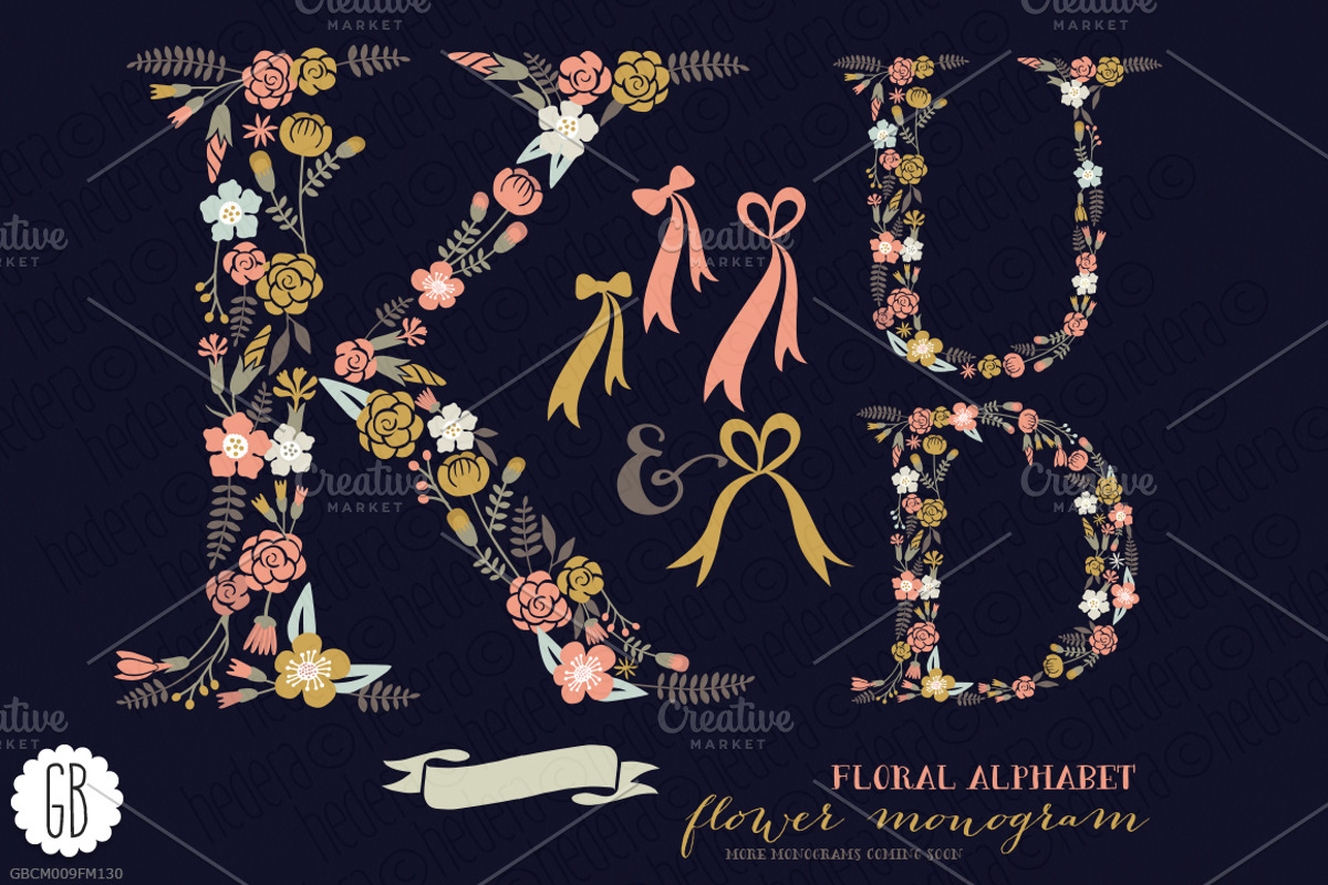 Floral letters, monogram, floral KUD, a Decorative Illustration by GrafikBoutique (Photo 1 of 3)