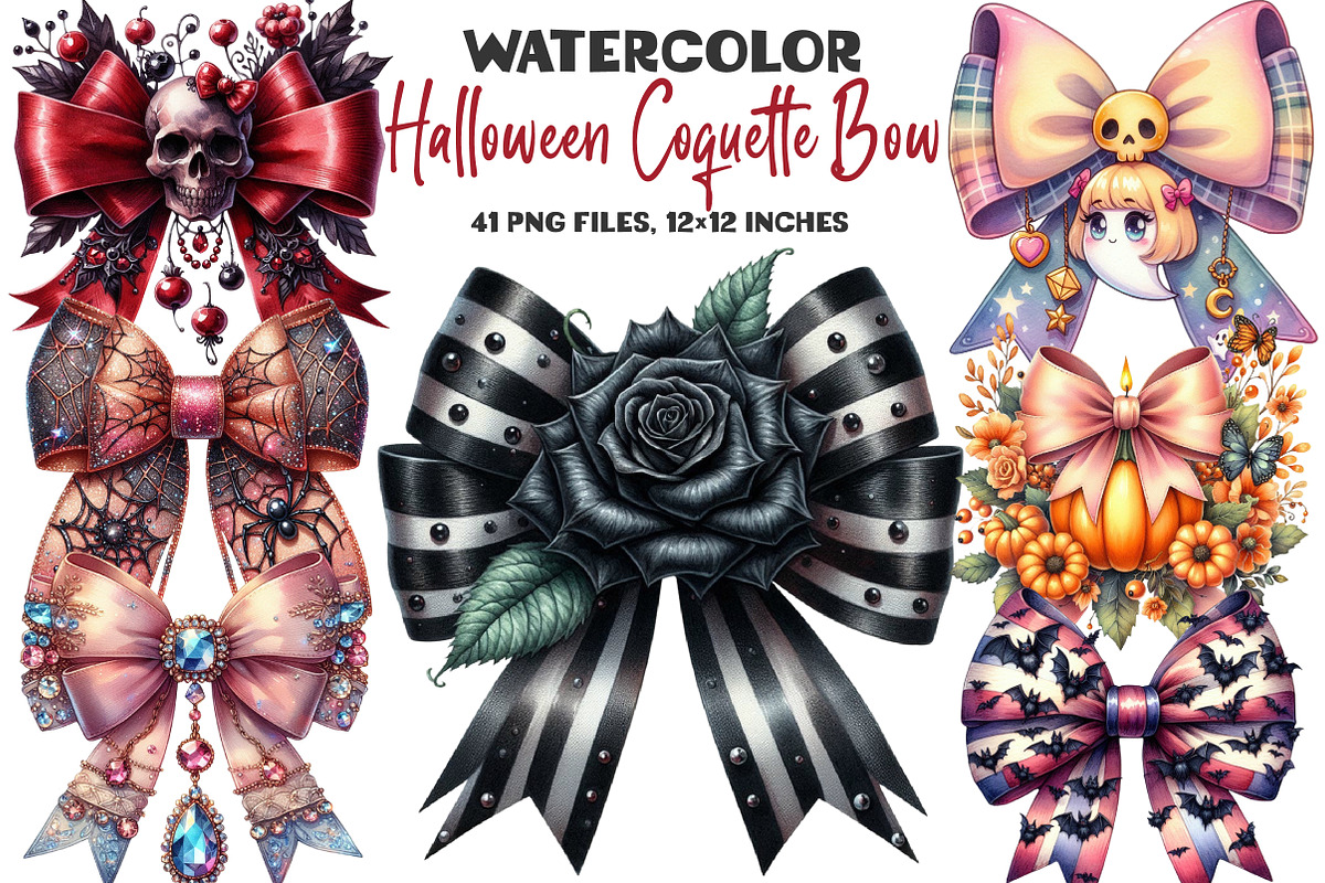Halloween Coquette Bow Clipart, an Illustration by DreamArtGraphic (Photo 1 of 5)