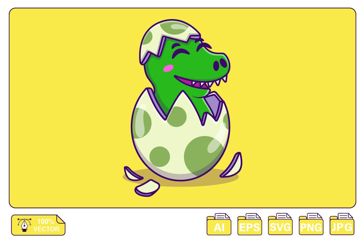 Cute Dino On Crack Egg Cartoon, an Animal Illustration by Artstorystudio (Photo 1 of 3)
