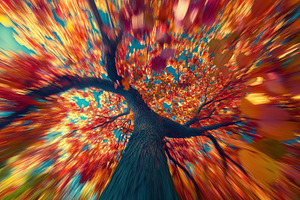 A vibrant autumn tree viewed from below, showcasing a burst of colorful leaves, a Photo by Textures & Backgrounds