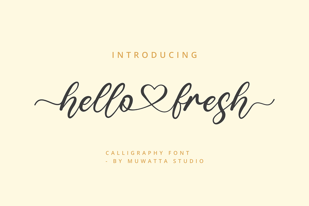 Hello Fresh -  Charming Script Font, a Script Font by Muwatta Studio (Photo 1 of 10)