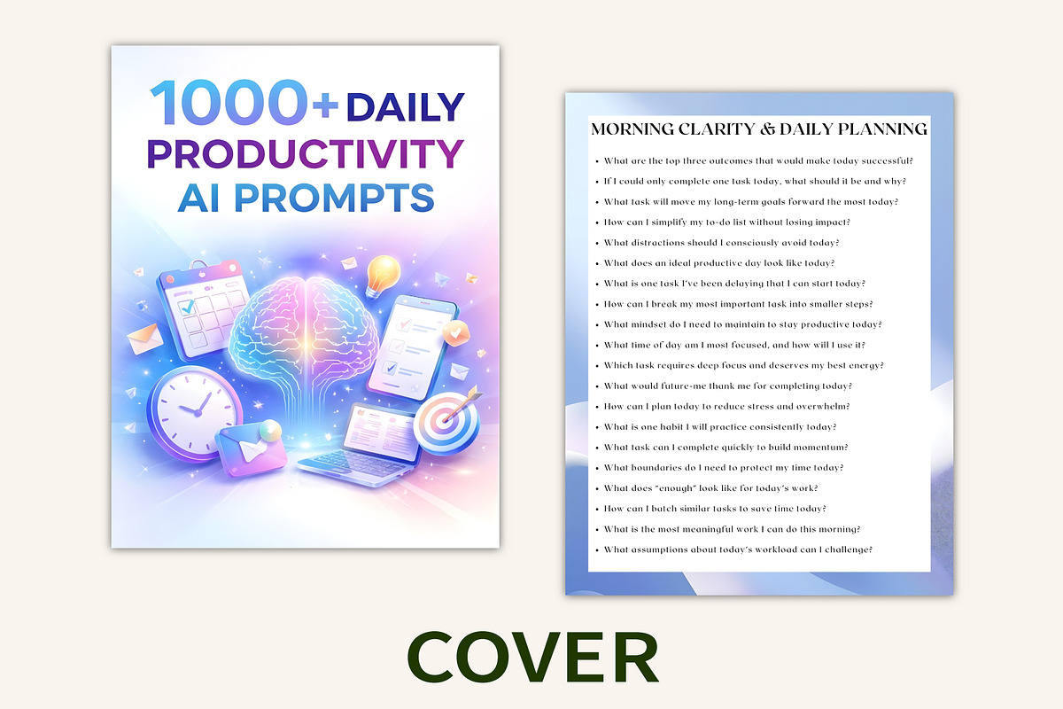 1000+ Daily Productivity AI Prompts, a Stationery Template by Designmela01