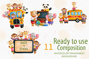 Watercolor Back to School and Animal, an Animal Illustration by Apixsala (Thumbnail 3 of 12)