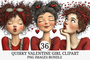 Quirky Valentine Girl Clipart, an Illustration by Craft Nest