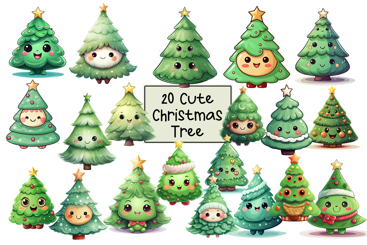 20 Cute Christmas tree clipart, a Graphic by HillTract (Photo 1 of 4)
