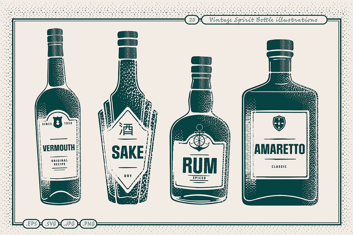Vintage Spirit Bottle Illustrations, a Food Illustration by TheFoodAtlas (Photo 7 of 9)