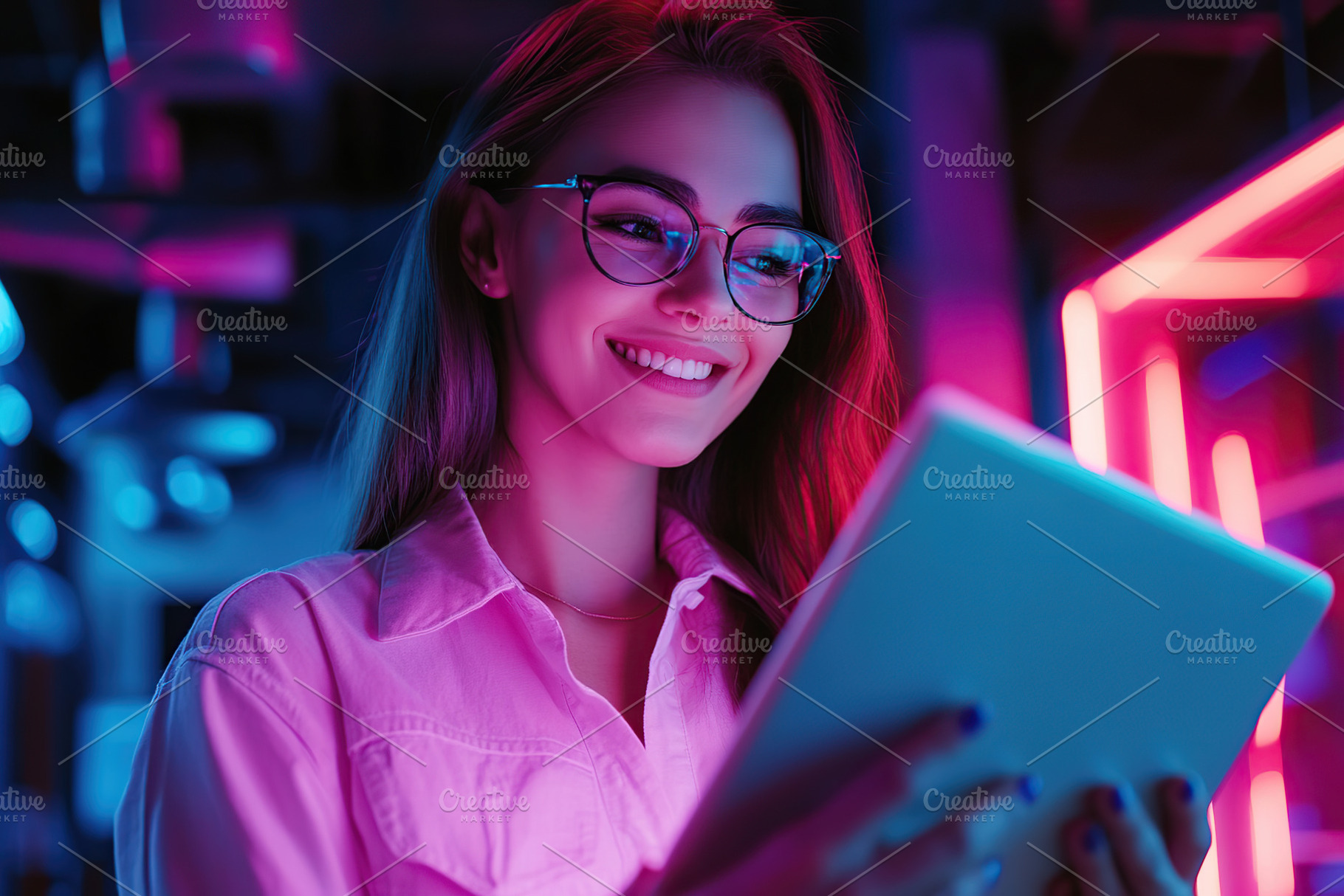 Young woman IT freelancer working on tablet, a Person Photo by AlyaAnd