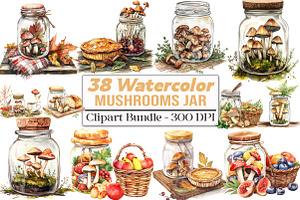 Mushrooms Jar Clipart, an Illustration by DreamCafeArt