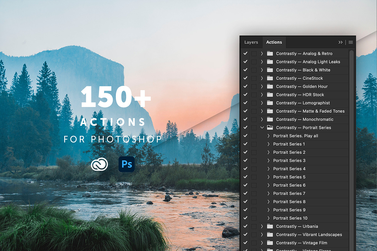 150+ Pro Photoshop Actions, an Action Add-On by Contrastly Shop