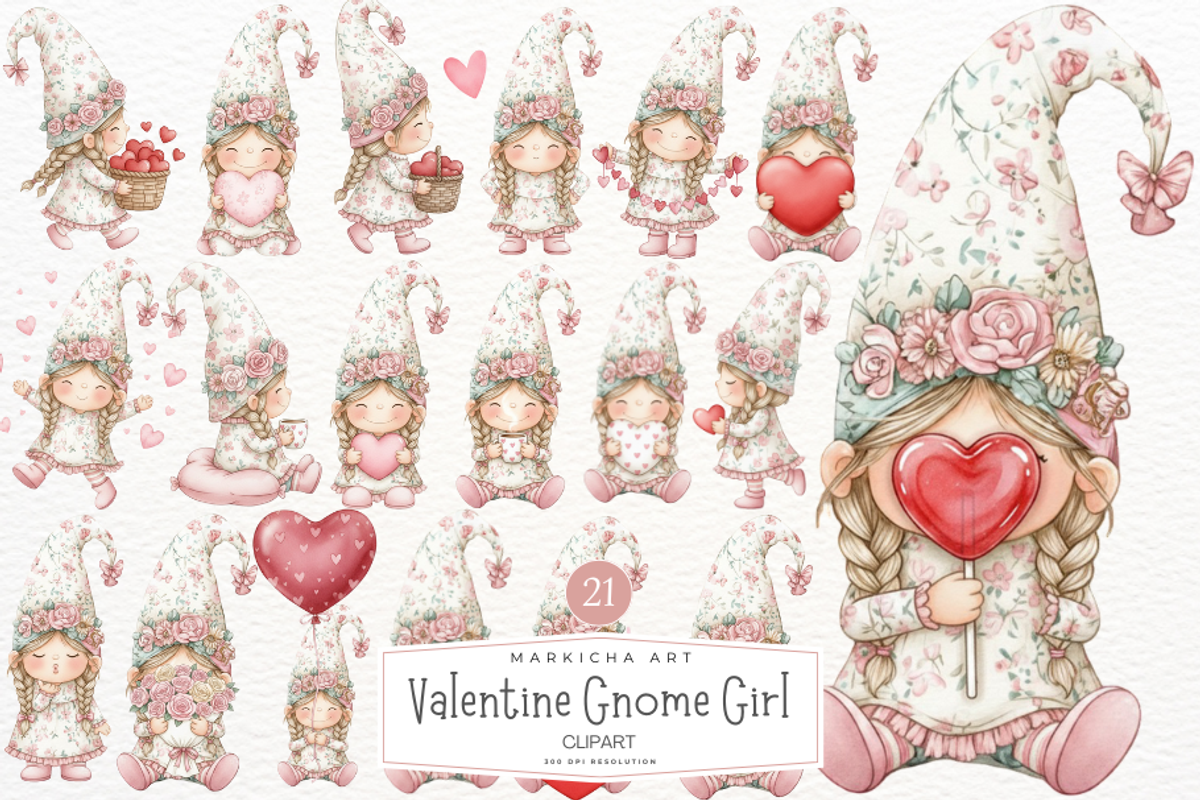 Valentine Gnome Girl Clipart, an Illustration by Markicha Art (Photo 1 of 6)