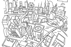 Line Draw, Futuristic City