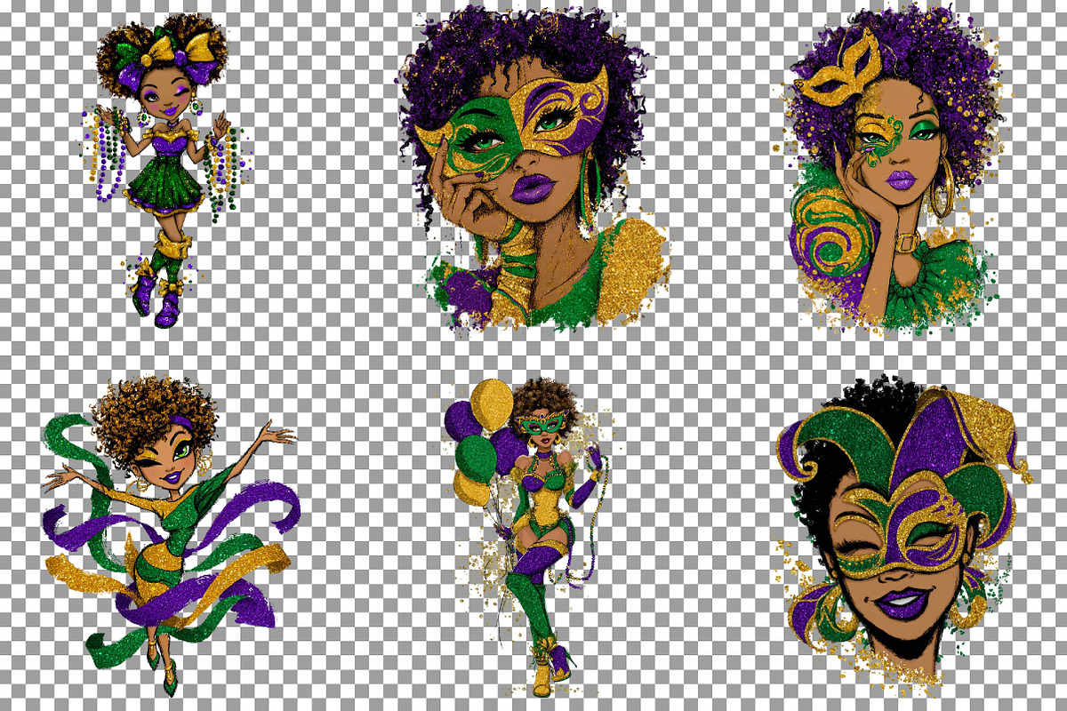 Afro Girls Mardi Gras Clipart, an Illustration by Sublimation Artist (Photo 4 of 6)
