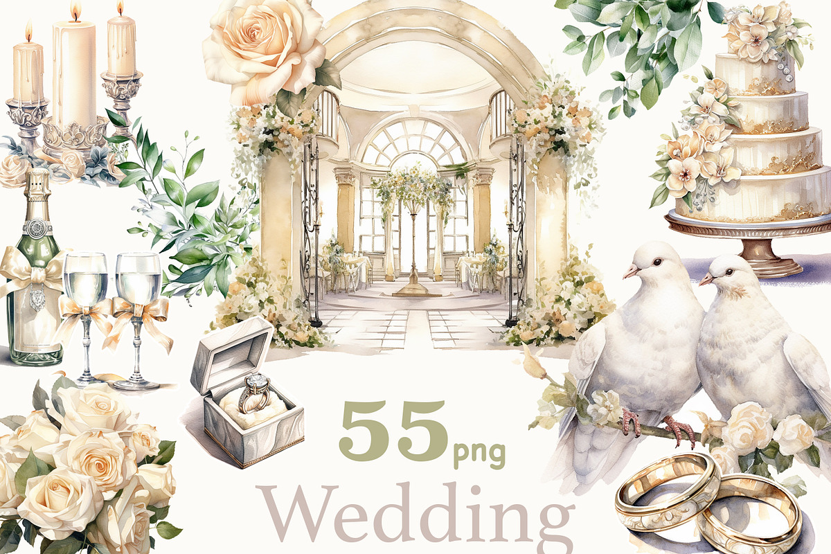 Watercolor Wedding Clipart Bundle, a Decorative Illustration by GlamArtZhanna (Photo 1 of 7)