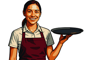 Waiter Holding Empty Tray vector, a Food Illustration by AlexArt