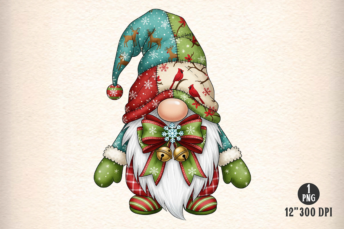 Christmas Patchwork Gnome PNG, an Illustration by Dream Creation (Photo 1 of 5)