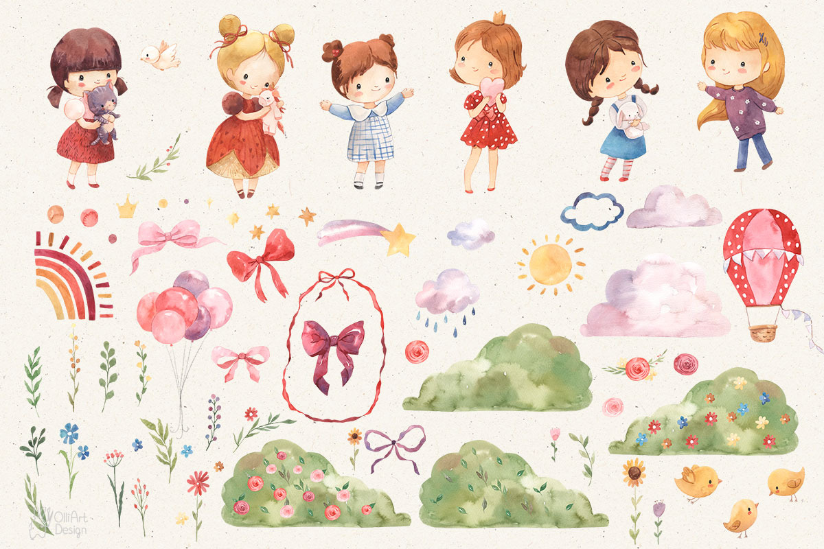 GIRL- GIRL. Watercolor clipart, a Person Illustration by OlliArtDesign (Photo 2 of 5)