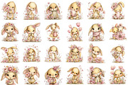 Watercolor Floral Bunnies Clipart, an Animal Illustration by designcity5 (Thumbnail 2 of 5)